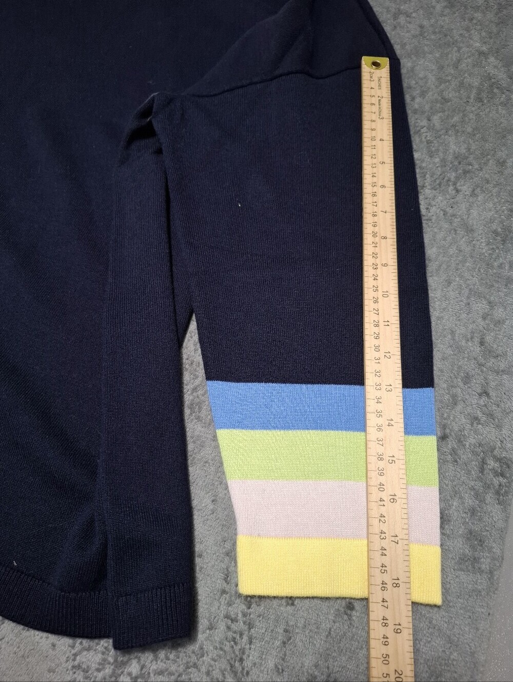 TALBOTS Womens Plus 3X Sweater Knit Navy Blue Striped Side Buttons Pink Trim - Picture 8 of 11